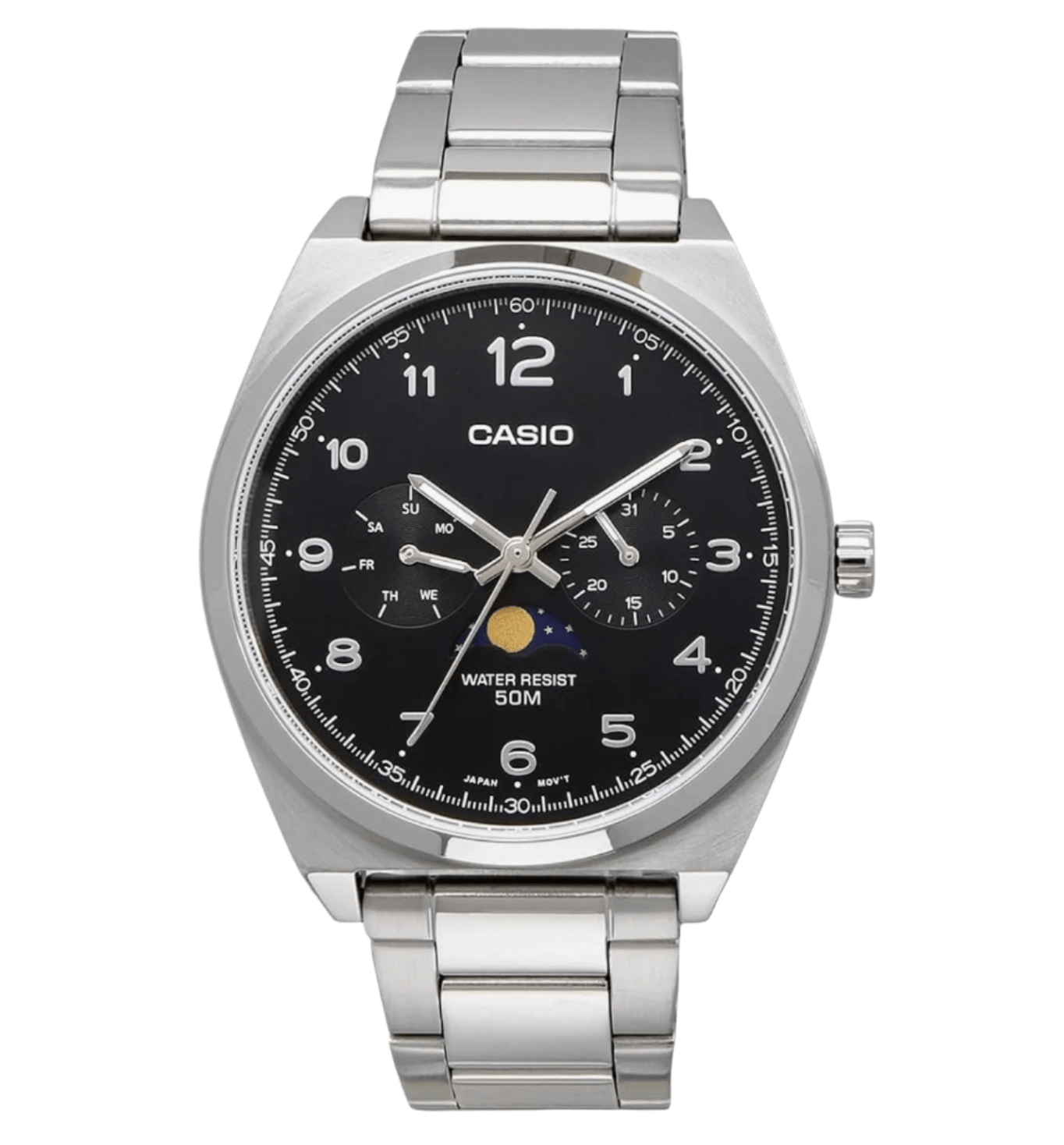 CASIO Standard Moon Phase Analog Men's Watch MTP - M300D - 1AV Metal Band Black Overseas Model