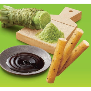 Close-up of Calbee Jagarico Potato Sticks Wasabi Soy Sauce, featuring crispy sticks for authentic taste