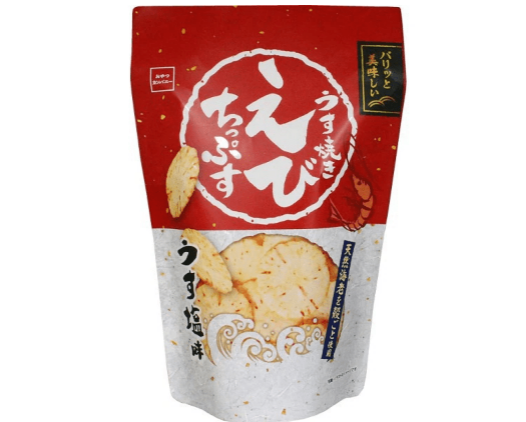 80g Oyatsu Company Thinly Grilled Shrimp Chips, mild shrimp flavor, designed for easy enjoyment