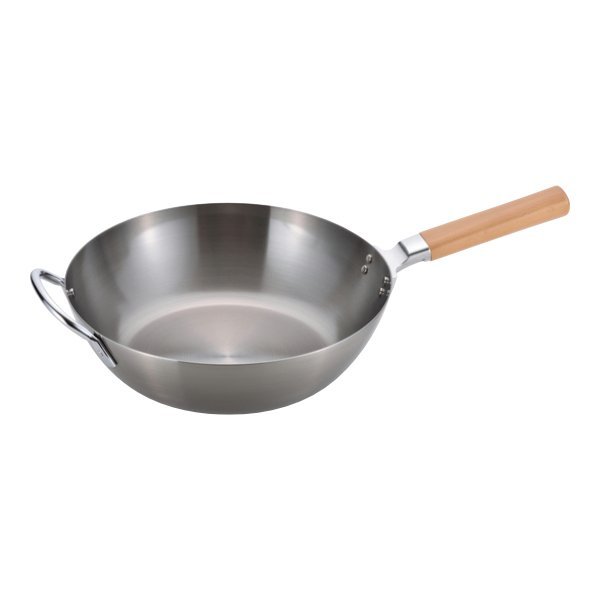 Chitose Wooden - Handle Induction Deep Iron Frying Pan 28cm