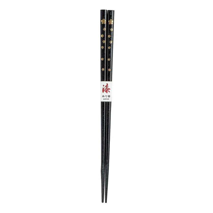 Isuke Non-Slip Lacquered Wood Japanese Chopsticks Black & Gold 24 cm, elegant lacquer finish ideal for refined dining