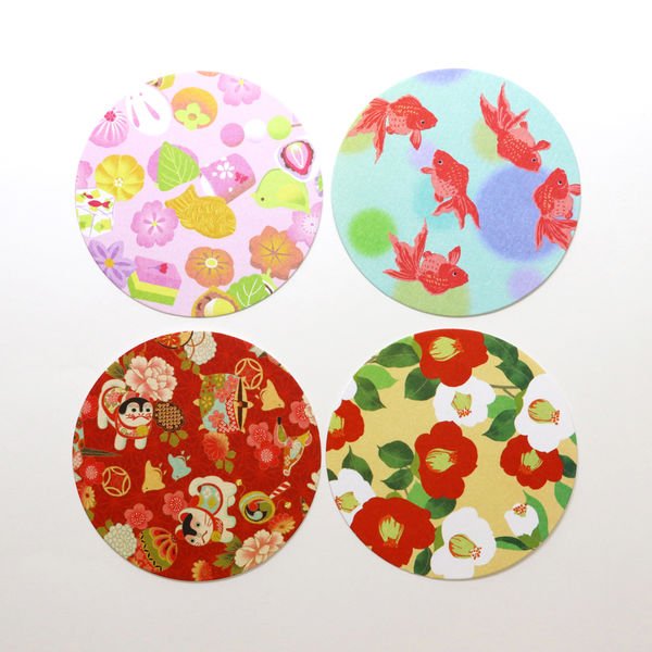 4-piece Kamiiso Kimono Beauty Coaster Set, retro modern design, perfect for protecting tabletop