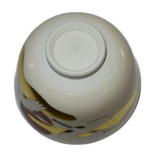 Ceramic Crane & Rising Sun Matcha Tea Bowl, hand-painted design, perfect for tea enthusiasts