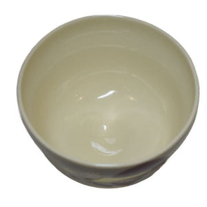 Close-up of Crane & Rising Sun Chawan, featuring detailed crane motif and smooth glazed finish