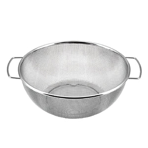 Two-Handle Stainless Steel Fine Mesh Colander With Legs Mesh #16, ideal for draining pasta and vegetables