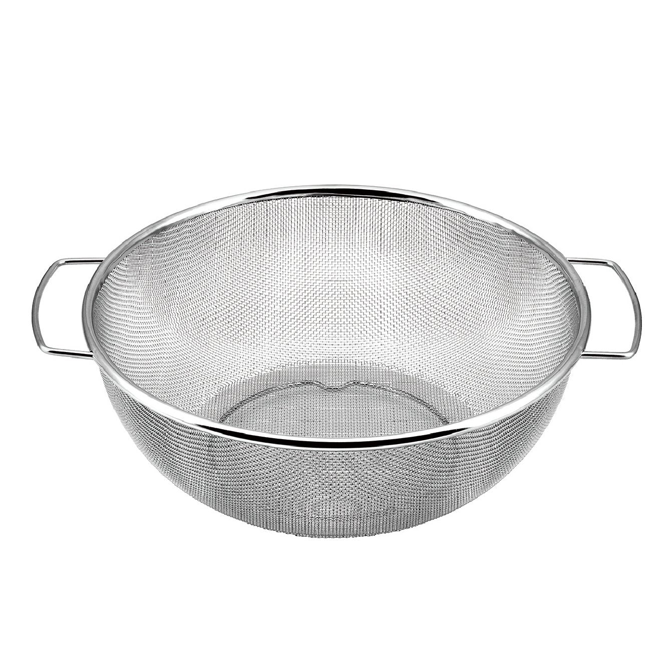 Two-Handle Stainless Steel Fine Mesh Colander With Legs Mesh #16, ideal for draining pasta and vegetables