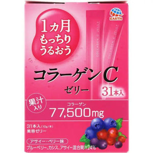 Earth 1 Month Motchiri Uruou Collagen C Jelly, 31 Sticks, berry flavor, ideal for skin hydration