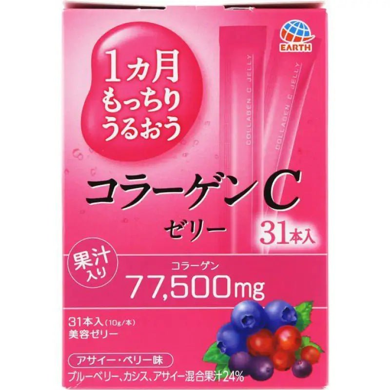 Earth 1 Month Motchiri Uruou Collagen C Jelly, 31 Sticks, berry flavor, ideal for skin hydration