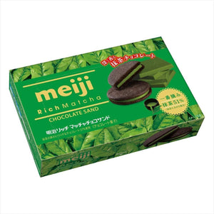 Pack of 5 Meiji Rich Matcha Sandwich Cookies, filled with rich matcha chocolate, designed for matcha lovers