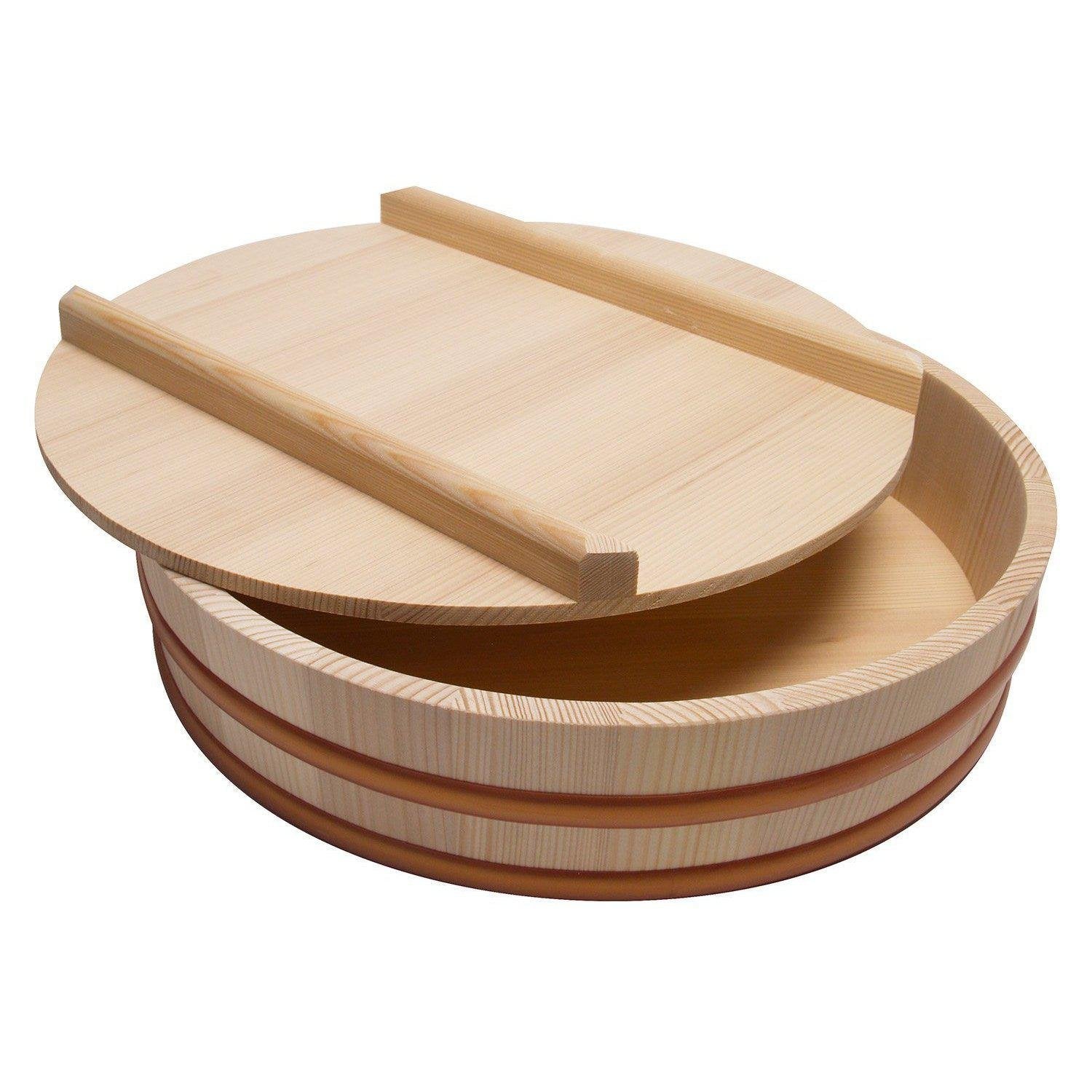 36cm Tachibana Wooden Hangiri Bowl with Lid, designed for authentic Japanese cooking