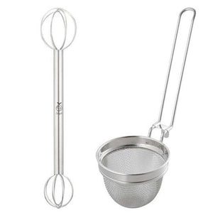 UchiCook Measuring Miso Whisk Muddler & Handy Strainer Set, stainless steel, ideal for blending miso soup