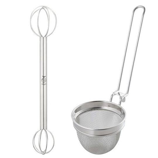 UchiCook Measuring Miso Whisk Muddler & Handy Strainer Set, stainless steel, ideal for blending miso soup