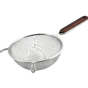 180mm Fine Mesh Strainer, durable stainless steel and comfortable wooden handle for kitchen use