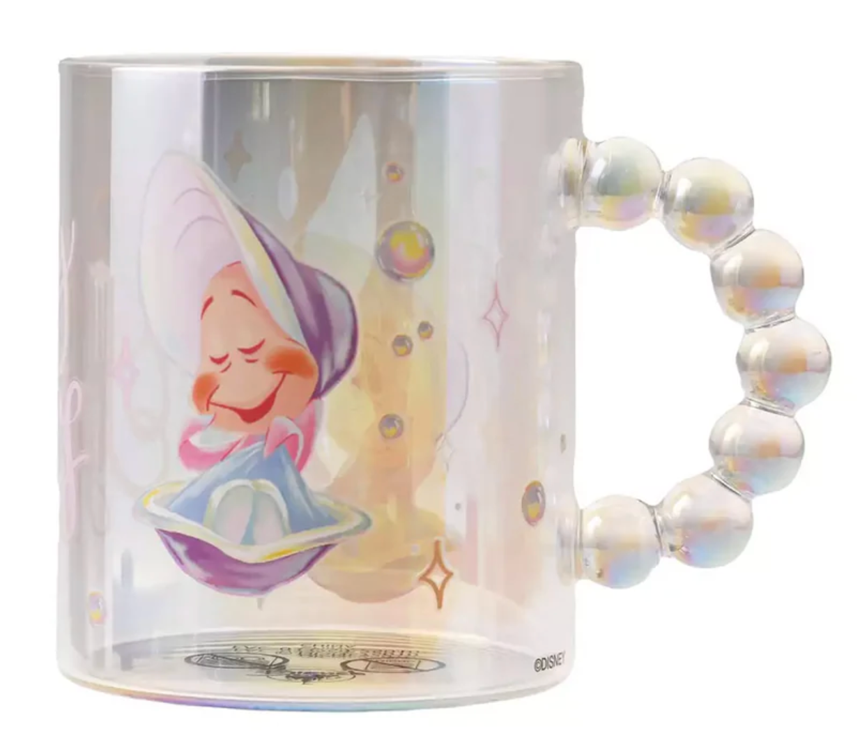 Disney Young Oyster heatโresistant glass mugย 400โฏmL, holographic sparkle, perfect for cozy tea time