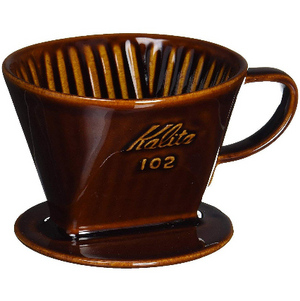 2–4 cup Kalita Ceramic Coffee Dripper 102 Brown with Wave design, supporting consistent brewing for home coffee lovers