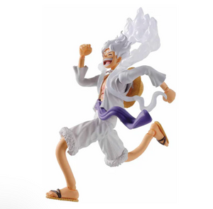 Close-up of Luffy Gear 5 with grinning expression and flowing cloak (shows expression detail).