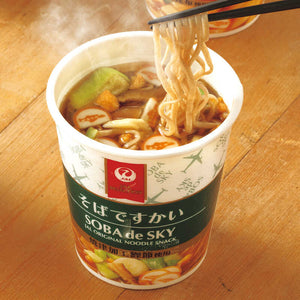 Single serving JAL Selection Soba De Sky, rich dashi broth, designed for travel lovers