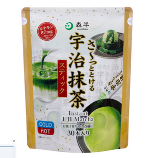 Morihan Kyoei Instant Uji Matcha, 1.8g x 30 Sticks, unsweetened powder, ideal for tea preparation