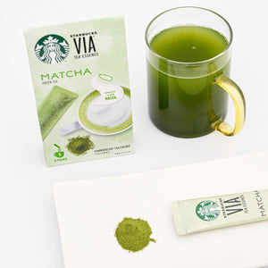Close-up of Starbucks Via Tea Essence Matcha, 5 Sticks, featuring rich flavor for wellness