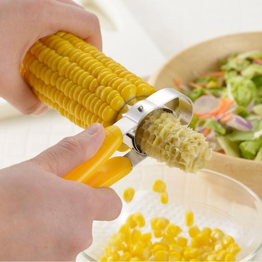 1pc Shimomura Rapid Corn Cutter Kernel Stripping Tool, stainless steel, designed for quick and safe kitchen prep.
