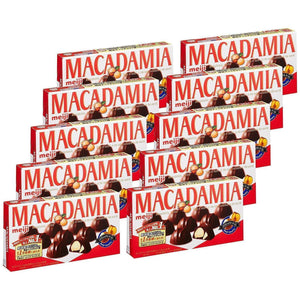 Pack of 10 Meiji Macadamia Chocolate Snack, milk-rich coating, designed for sharing with family