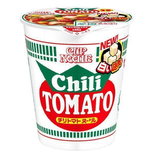 Close-up of Nissin Cup Noodle Chili Tomato Cup Noodles (Pack of 3), featuring chicken meat pieces for enhanced texture
