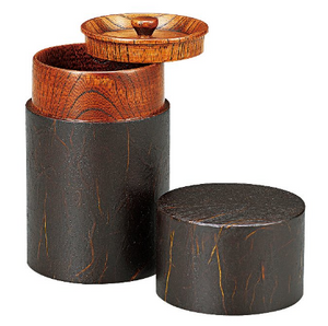 Isuke Wooden Tea Caddy Lacquered Washi Paper Canister 150g, elegant airtight design for storing loose tea leaves.