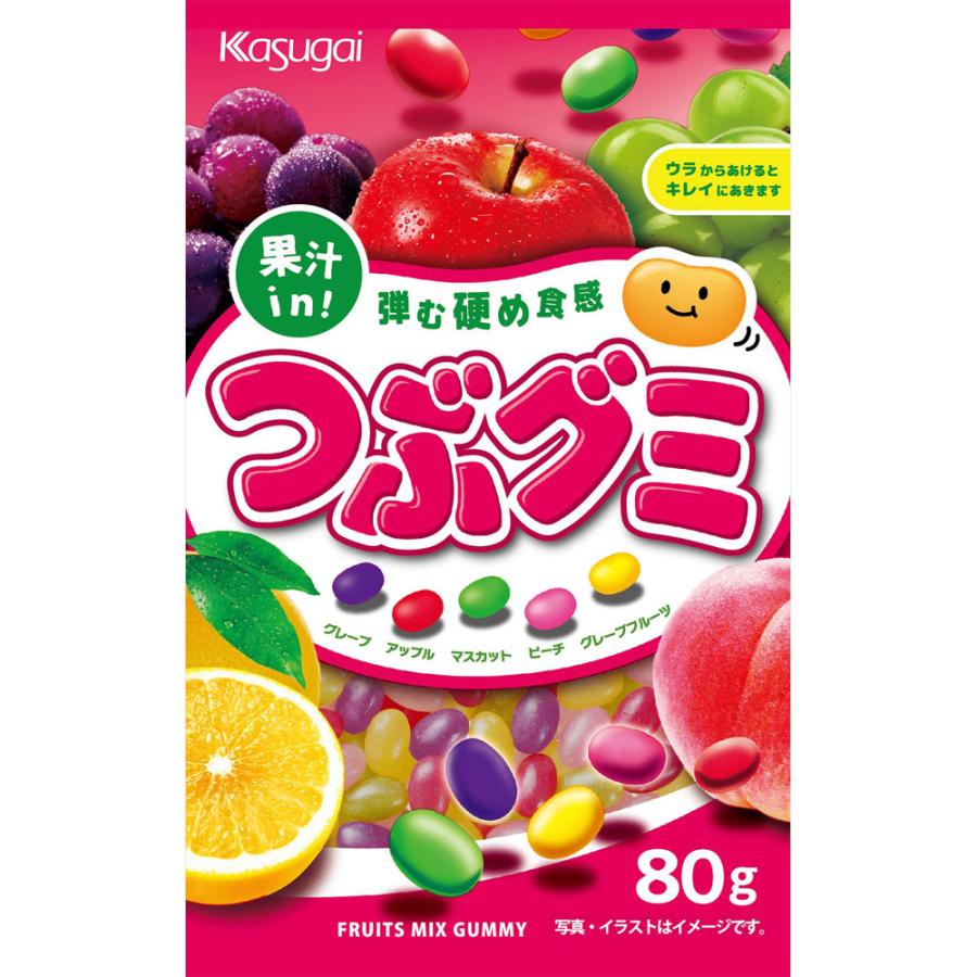 Kasugai Tsubu Gummy Mixed Fruit Flavor Gummies 80g (Pack of 3), bean-shaped design, ideal for fruity snacking