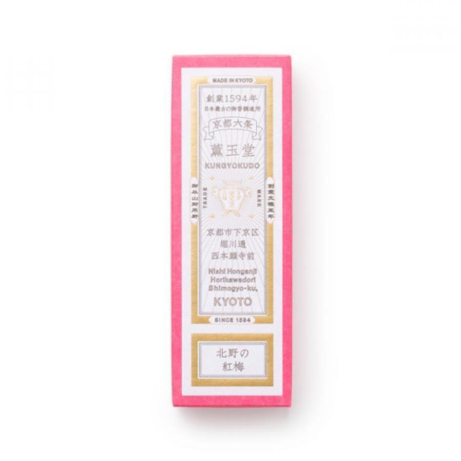 Kungyokudo Japanese Incense Kitano Red Plum Blossom, 60 Sticks, floral scent, ideal for relaxation