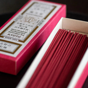 Close-up of Kungyokudo Japanese Incense Kitano Red Plum Blossom, 60 Sticks, featuring sandalwood for serenity