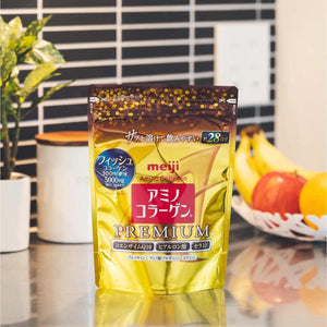 196g Meiji Amino Collagen Powder Premium with ceramide, offering skin elasticity for all ages