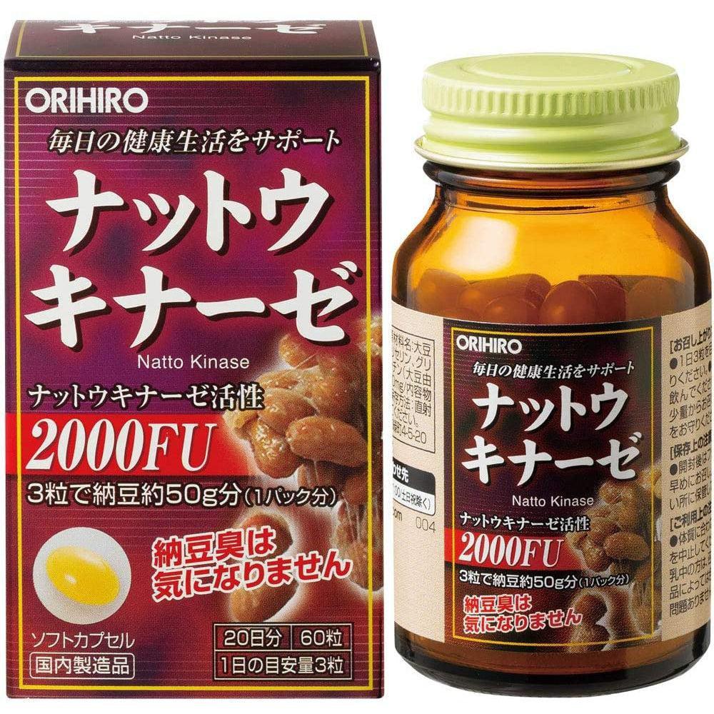 Orihiro Nattokinase Natto Supplement, 60 Capsules, odorless, ideal for daily wellness