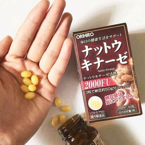 Orihiro Nattokinase Natto Supplement in 60 Capsules, vitamin K2-free, perfect for circulation support
