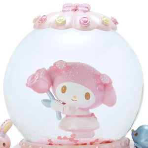 Close-up of Sanrio My Melody Snow Globe M, featuring snowfall effect for enchanting display