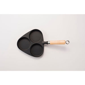 Iwachu Wooden Handle Egg Frying Pan Induction Cast Iron 3 Egg Pan, 3-egg capacity, cast iron wells, ideal for quick breakfasts