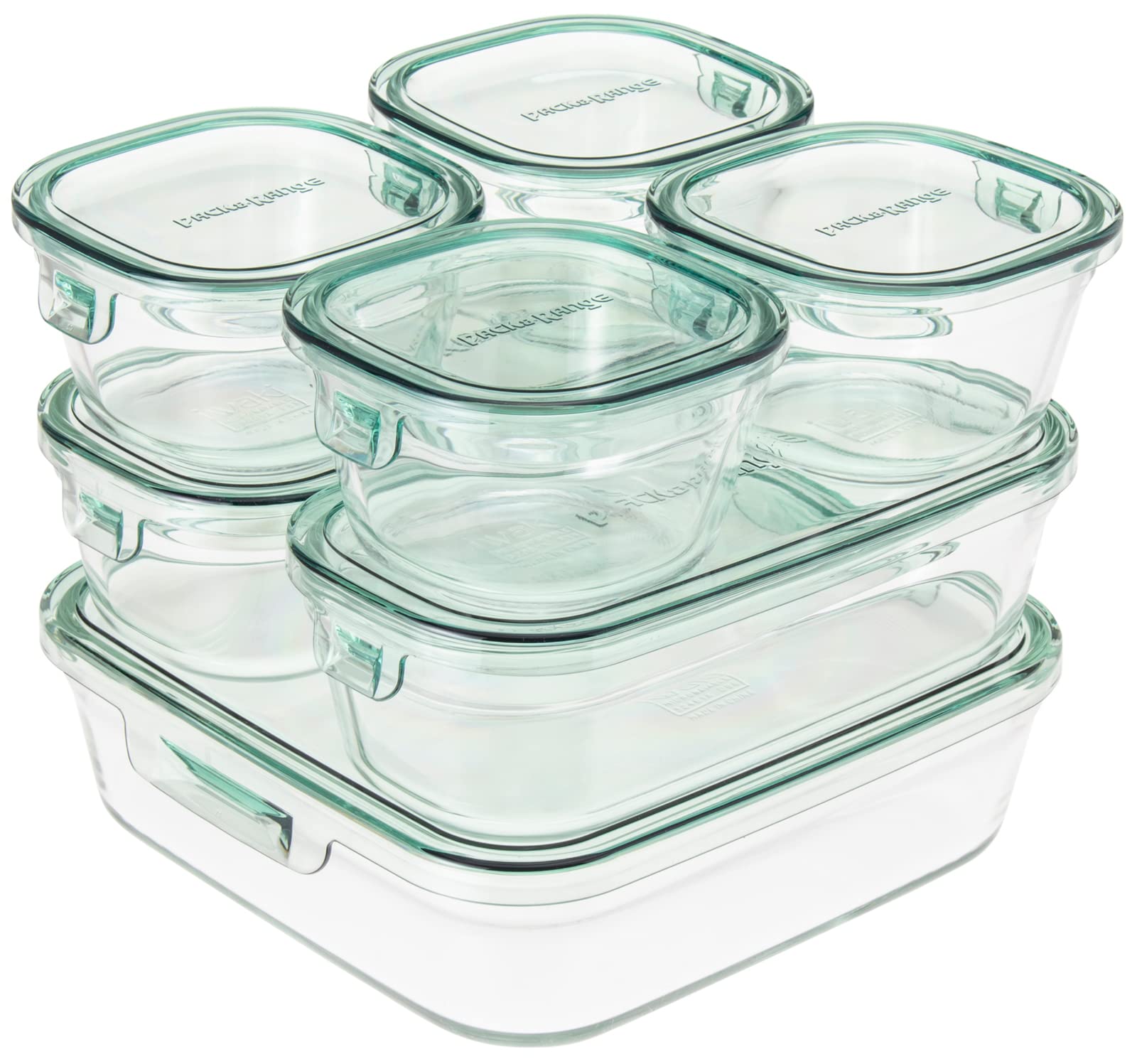 Iwaki Japan Psc-Prn-G7 Heat Resistant Glass Storage Container Green Set Of 7 Pack Range, 200ml-1.2L, stackable, ideal for meal prep
