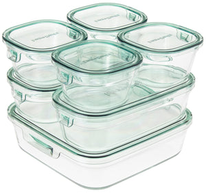 Iwaki Japan Psc-Prn-G7 Heat Resistant Glass Storage Container Green Set Of 7 Pack Range, 200ml-1.2L, stackable, ideal for meal prep