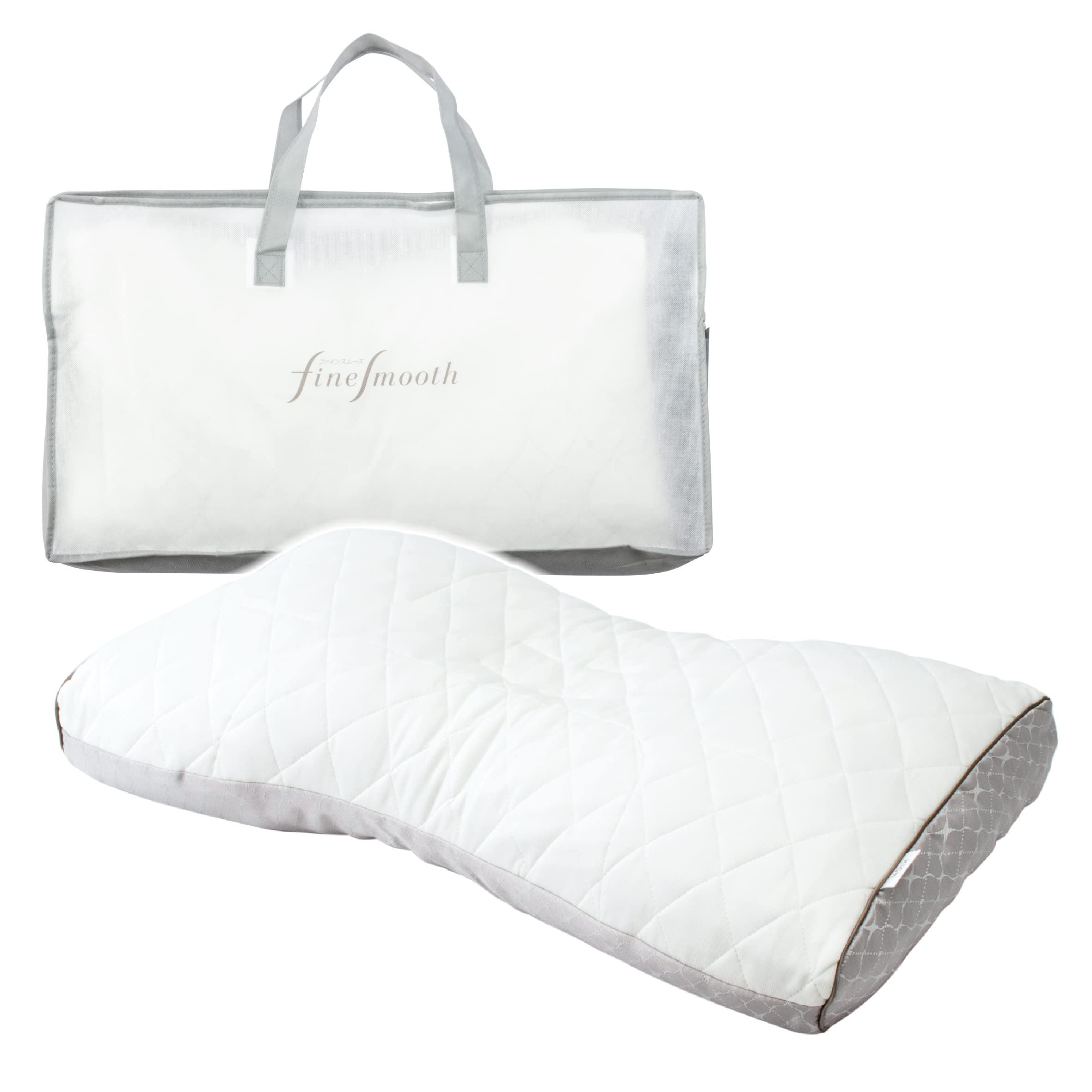 Nishikawa Fine Smooth Pillow W/ Binchotan Charcoal Pipe Quilt360, 70x43cm, adjustable height, ideal for restful sleep
