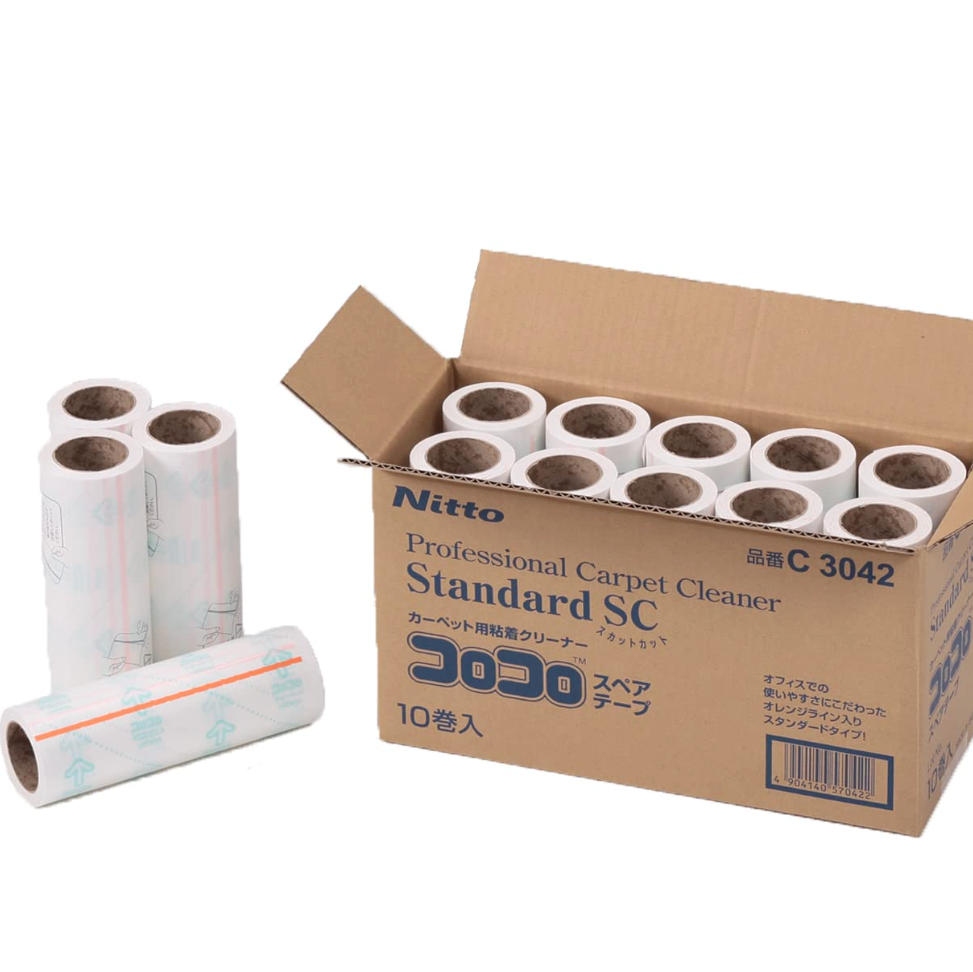 Nitoms Corocoro High Grade Strong Adhesive Tape - 160Mm X 80 Wraps - Japan - 1 Box (10 Rolls), striped coating, ideal for lint removal on fabrics