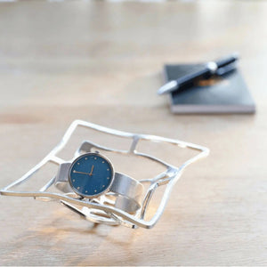 200x200mm Nousaku Kago Hand-Crafted Cast Tinware Flexible Folding Basket, pure tin design, designed for home entertaining