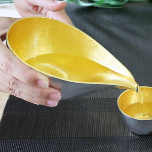 150ml Nousaku Tinware Katakuchi Lipped Sake Server with high thermal conductivity, offering smooth sake