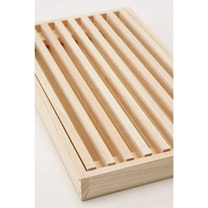 Close-up of Shimanto Hinoki Cypress Bread Cutting Board, 350x195mm, featuring natural grain for knife protection