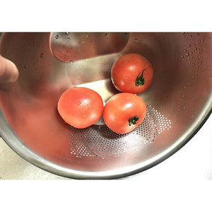 Multifunctional Stainless Steel 3-Way Rice Washing Bowl With Strainer with sloped base, offering easy drainage for everyday use