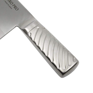 Close-up of Tojiro-Pro DP 3-Layer Chinese Cleaver With Stainless Steel Handle, 225x105mm, featuring three-layer construction for edge retention