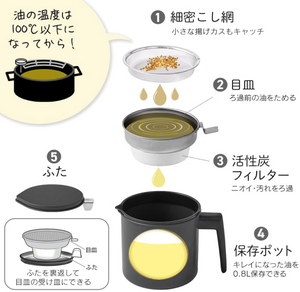 “Iris Ohyama H-OP800 Oil Pot 800 ml Black, close‑up on pour spout showing drip‑free design