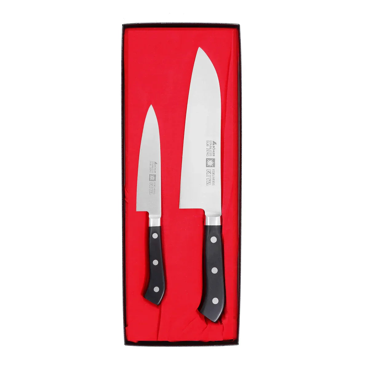 Kiya Edelweiss Kamagata Vegetable Knife and Petty Knife Set, high-carbon steel, ideal for precision cutting
