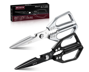 Huusk Kitchen Scissors Set 8″ in silver and black, heavy‑duty poultry shears