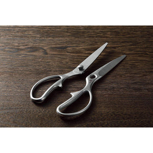 Close-up of Shimomura Murato Kitchen Scissors MTH-401, 1 piece, featuring forged stainless steel blade and hinge for easy cleaning