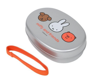 Close-up of Kutsuwa Miffy aluminum bento box, 360ml, featuring leak-resistant inner lid for freshness