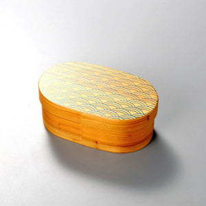 Isuke Wood Bento Box Japanese Lunchbox Seigaiha Wave Pattern, handcrafted wood design, ideal for everyday meals.